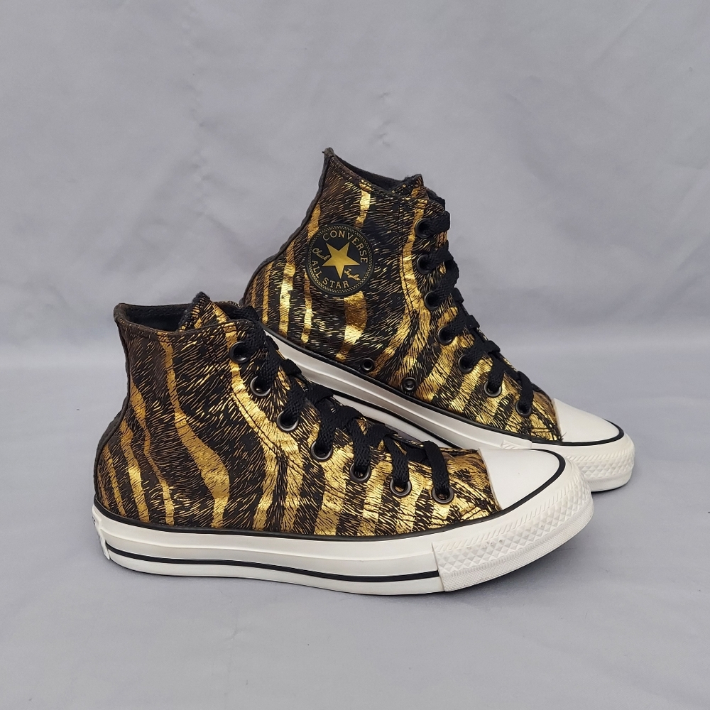 Converse Women's Size 6 Metallic Gold & Black High-Top Sneakers